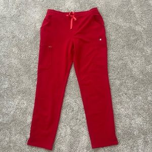 FIGS Yola Skinny Scrub Pants in Winning Red.